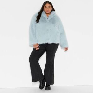 Women's Short Faux Fur Jacket - Wild Fable Light Aqua Blue XXL